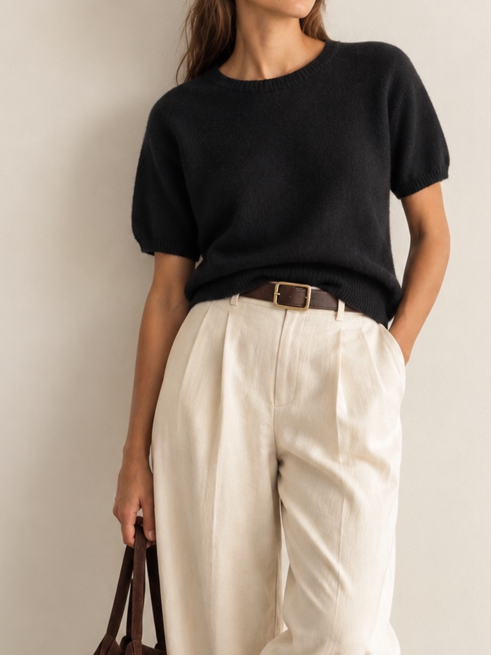 Madison Studio Black 100% Cashmere Short Sleeve Knit Sweater Top Size Large